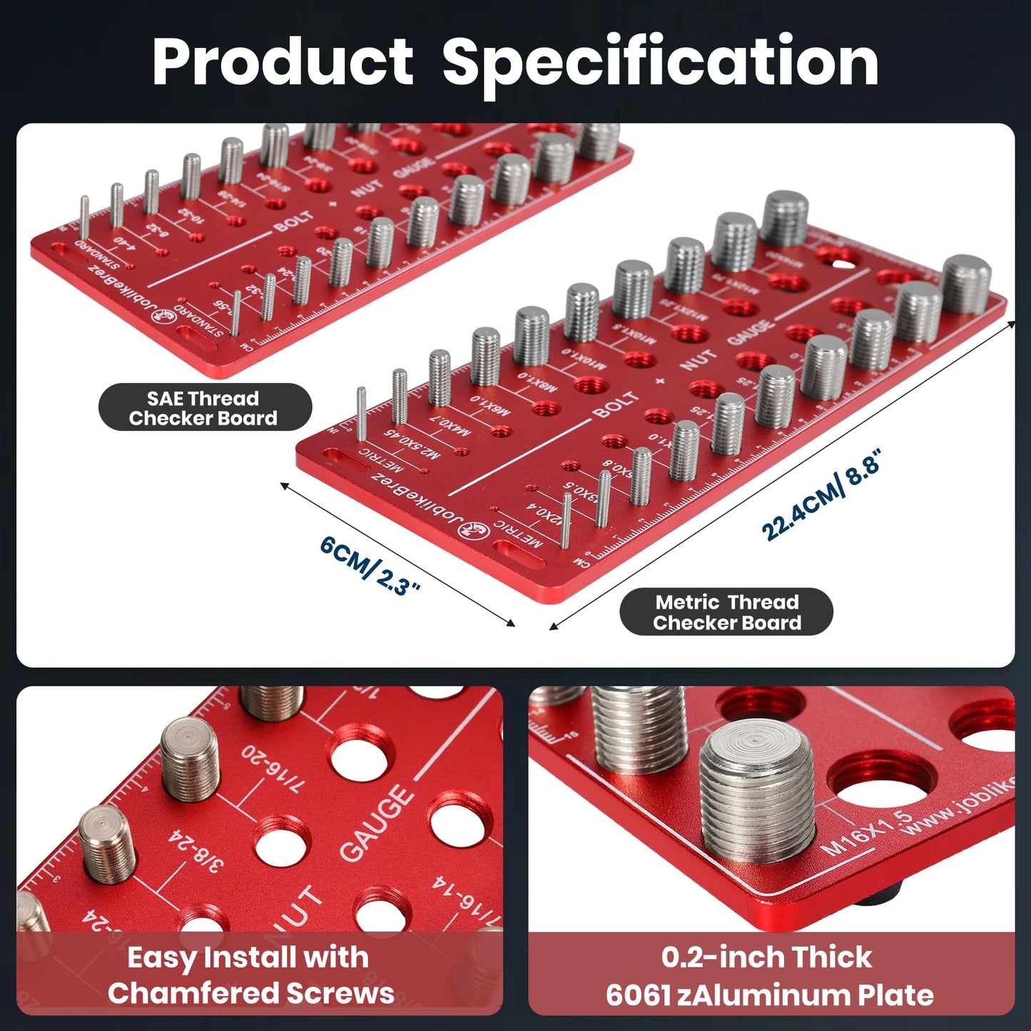 JoblikeBrez Thread Checker, 40 Nut and Bolt Thread Checker, Bolt Size and Thread Gauge 20 Standard & 20 Metric, Bolt Size Finder, Wall-Mountable Bolt Thread Identifier Gauge with Inch & CM Ruler