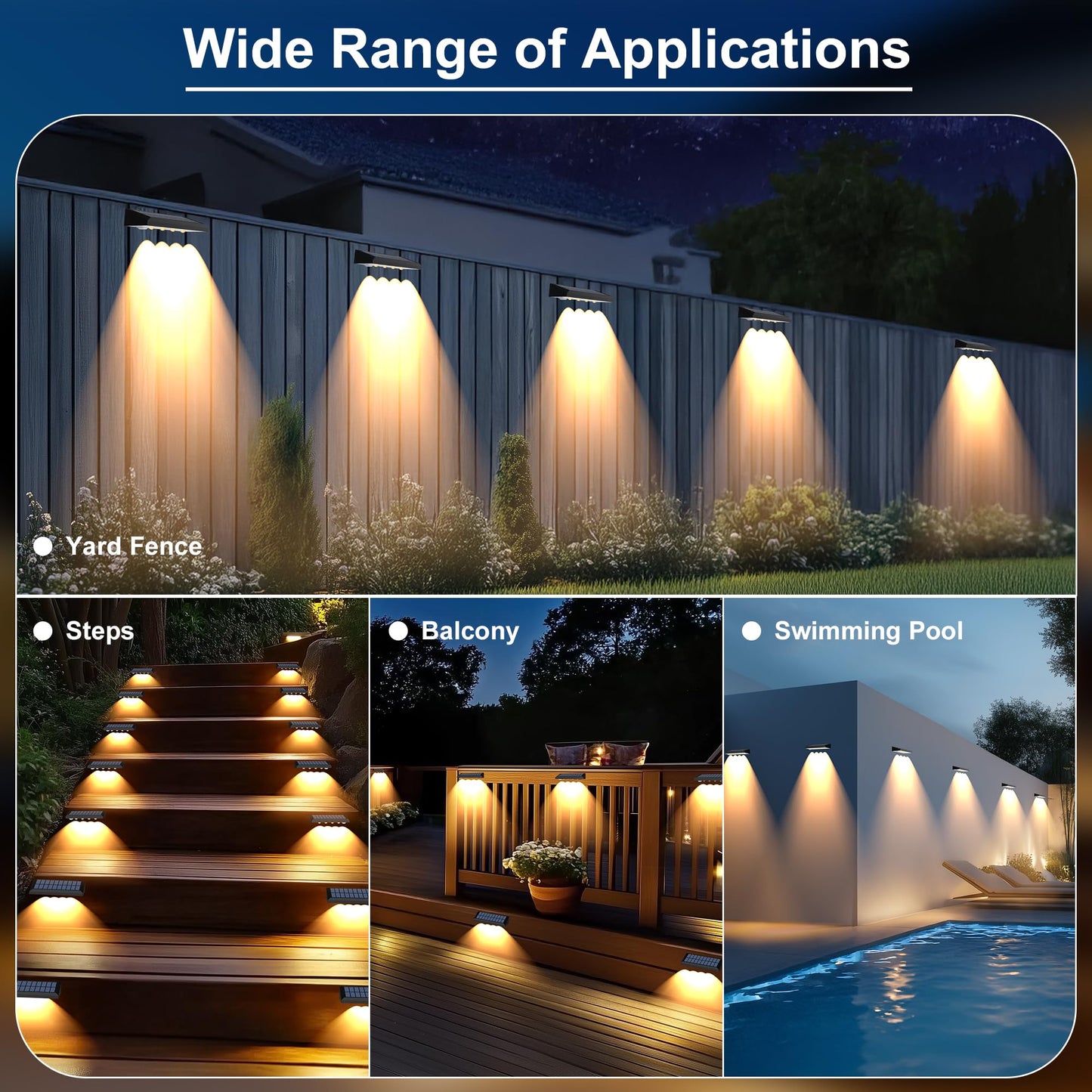Audles Solar Fence Lights Outdoor  8 Pack Fence Lights Solar Powered With 4 Led  Fence Solar Light Outdoor Ip65 Waterproof Deck Light For Backyard  Railing  Patio  Stair  Wall  Step - Warm Lighting
