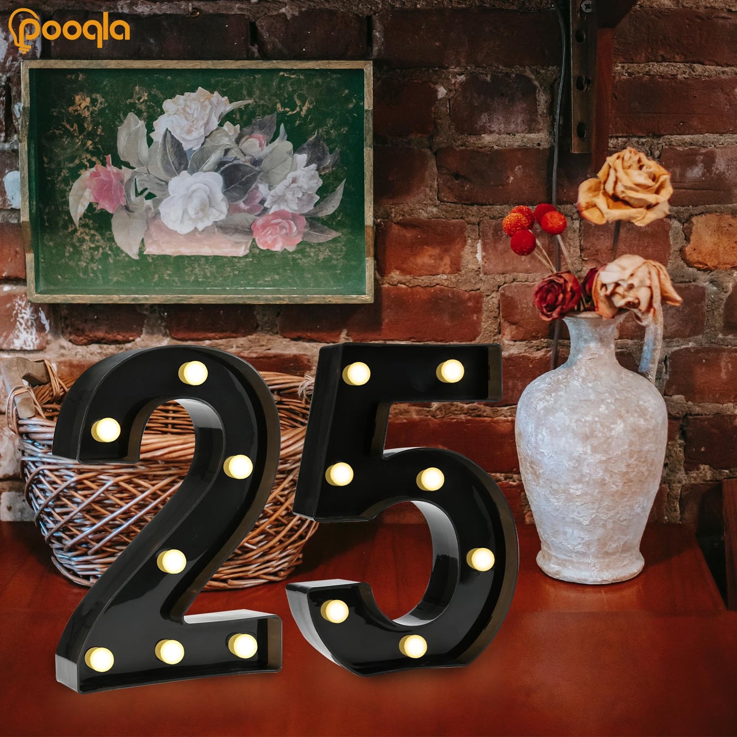 Pooqla Light Up Number 25 Birthday Decorations, Black Plastic Table Decor for 25th Anniversary, Size: Number 25