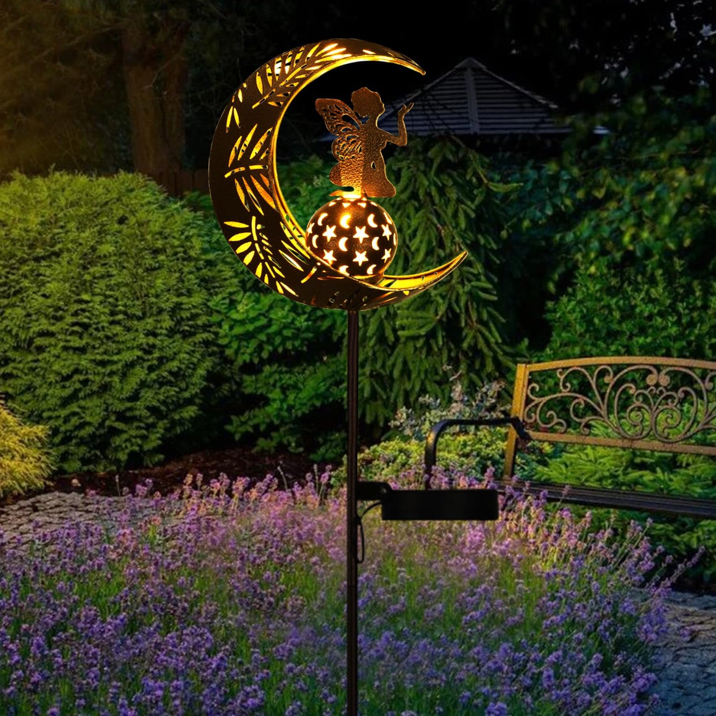 ZKLiLi Garden Solar Pathway Lights with Moon Fairy Decor, Waterproof Outdoor Lighting for Walkway, Yard, Patio, Colourful, Model ZKLILI-01
