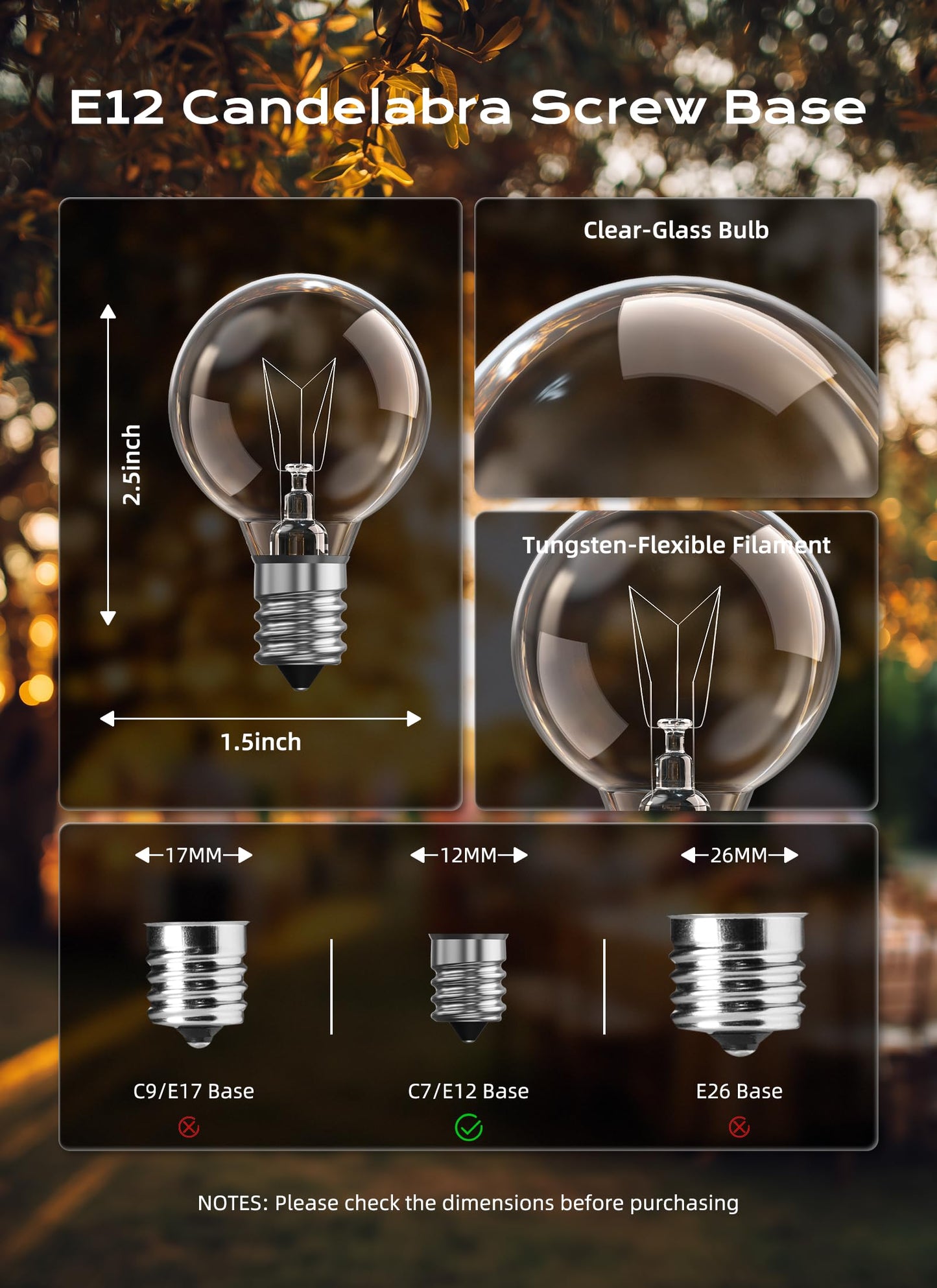 Brightown G40 Replacement Light Bulbs, Clear Glass, E12 Base, 5W, Warm White, 25 Count