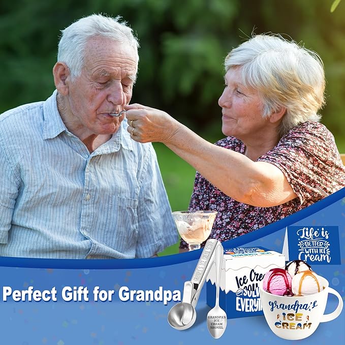 Grandpa Gifts, Grandpa Birthday Gift from Grandkids, Grandpa's Ice Cream Bowl Scoop Shovel Spoon Set, Grandpa’s Ice Cream Gift, Christmas Birthday Grandparents Day Present for Him Man