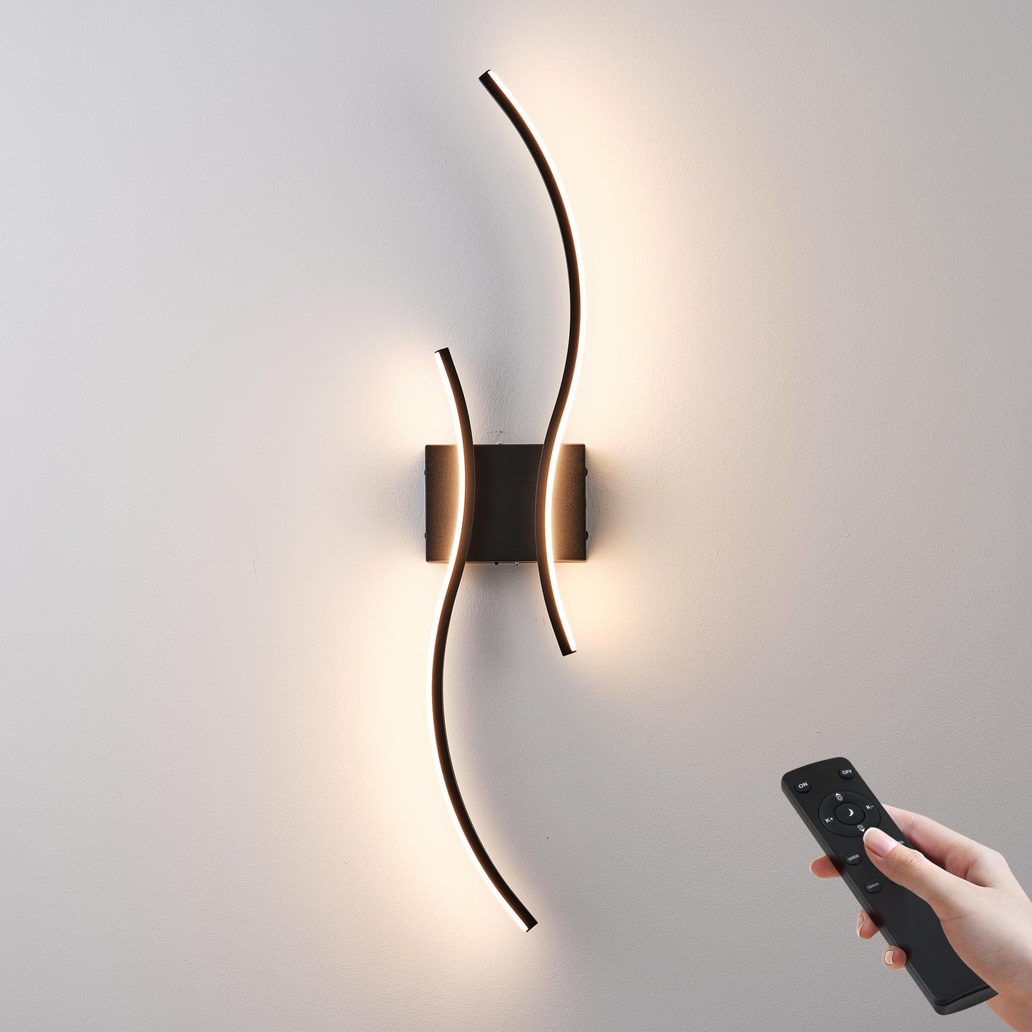 KARTOOSH Battery Operated Wall Sconce, LED Dimming & Stepless Colors, 27.5 Inch, Black, Model ZM319BBL70-1A, Wireless