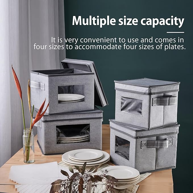 VENO 4 Size China Storage Containers for Dishes Plate Hard Shell, Holiday Ornament Storage Box, Moving Case for Packing Dinnerware Glasswear (4 Sizes Bundle, Holds 48 Plates)
