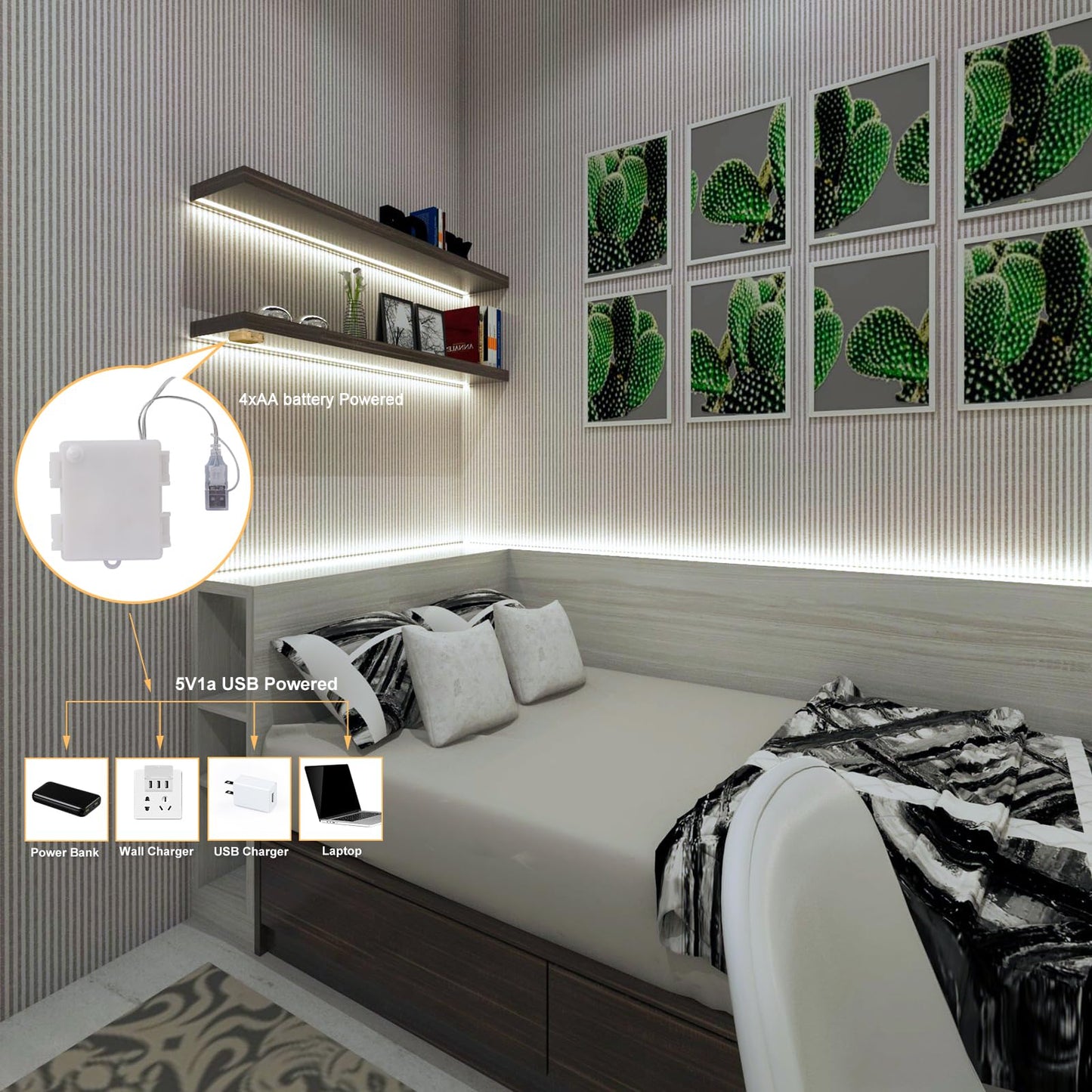 OMIKA COB LED Light Strip, 6.56FT, 640LED, 4000K Natural White, Battery Powered, Flexible, Dimmable, Model MKR-BO-68
