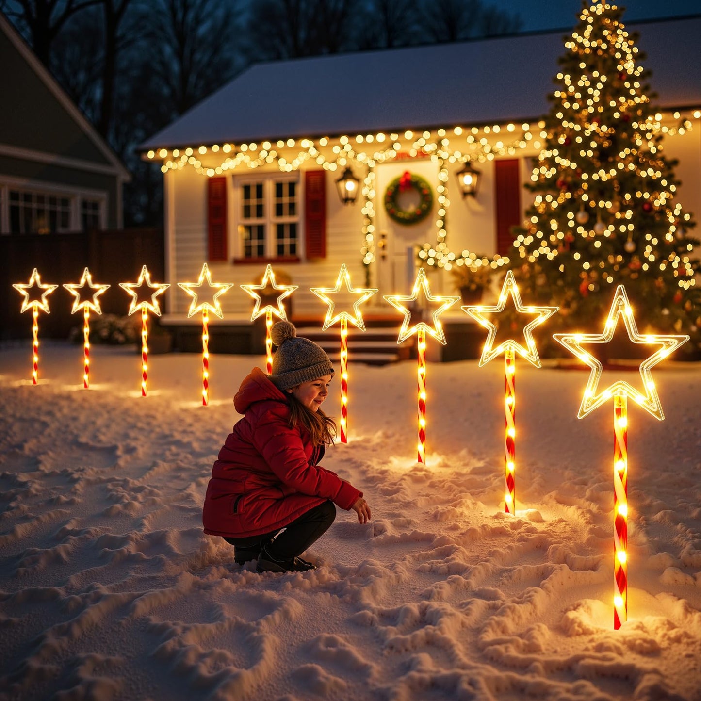 12 Pack Christmas Decorations Outdoor  Twinkling Big Star Solar Christmas Lights With 180 Bright Led And 10 Lighting Modes  Warm White Waterproof Xmas Decor For Pathway Yard