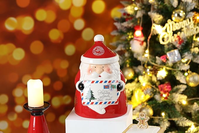 Stephanie Imports Christmas Themed Winter Holiday Ceramic Cookie Jar (Holiday Calories Don't Count (Santa))