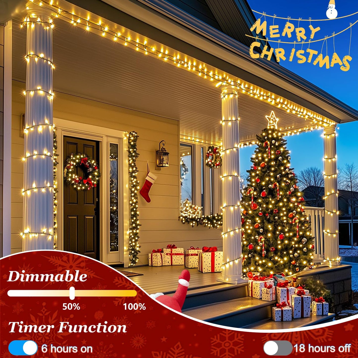 750 Led 240Ft Christmas String Lights Outdoor With 12 Lighting Modes  Green Wire Christmas Lights With Timer & Dimmable  Waterproof Plug In Fairy Lights For Room Party Home Patio Xmas  Warm White
