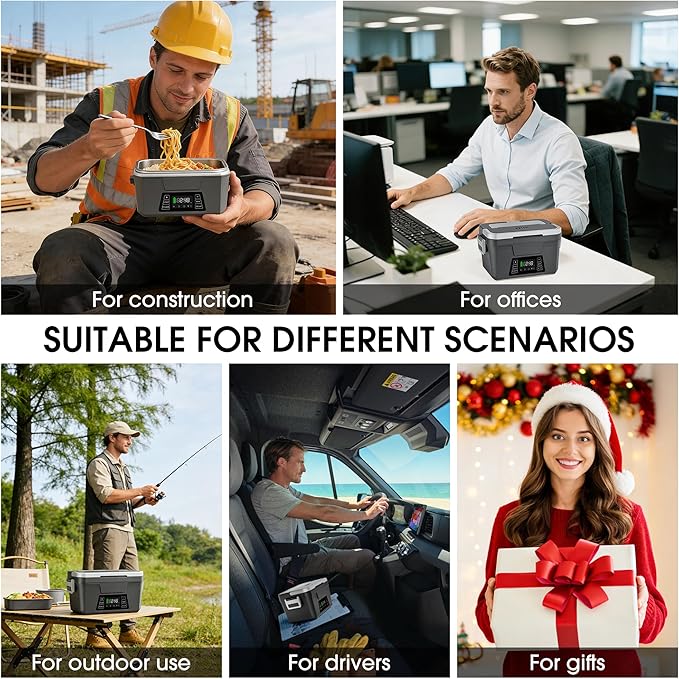 Cordless Electric Lunch Box for Adults with APP Control, 1.2L Portable Heated Lunch Box Battery Powered with Automatic Heating, Self-Heating Food Warmer for Work, Office, 248°F Max, Leak Resistant