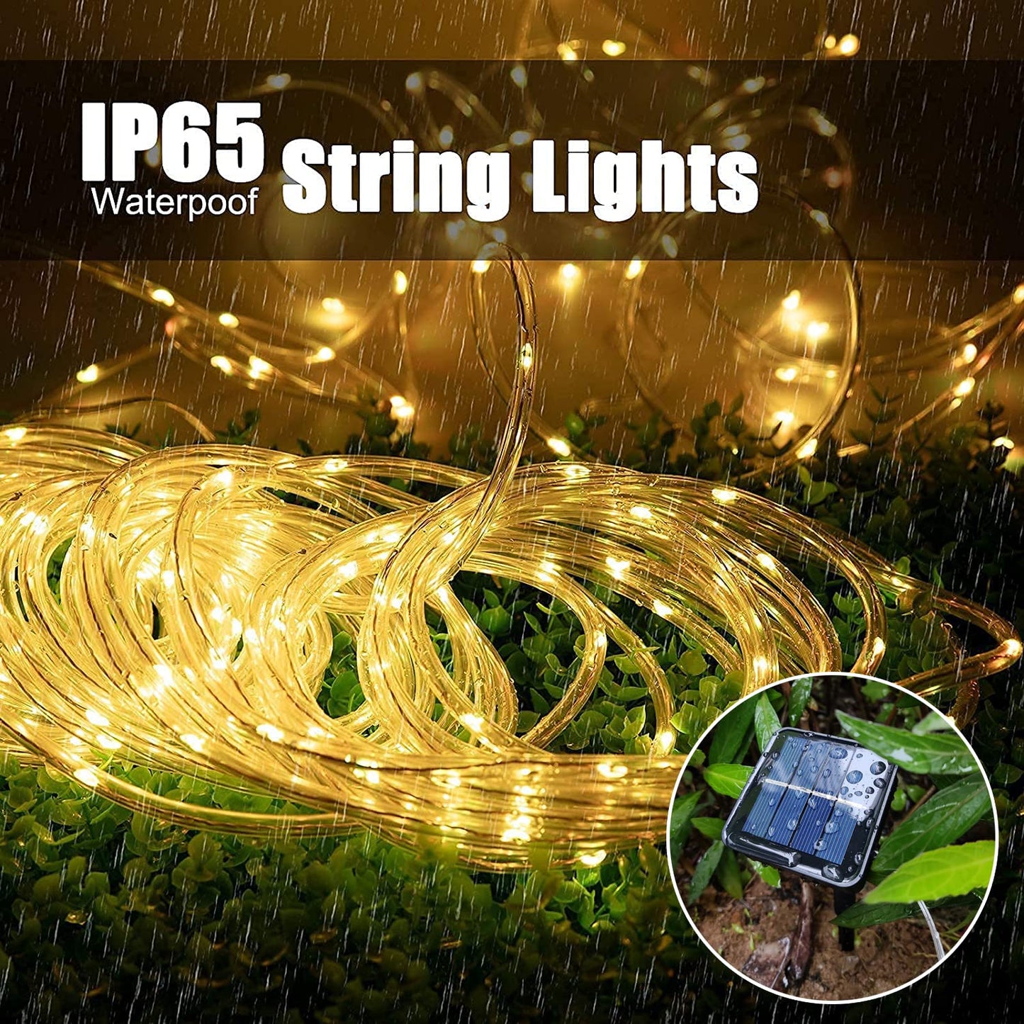 LairtPOW Solar Outdoor Lights 100 LED 3 Pack, Warm White, IP65 Waterproof for Garden, Party, Home, Wedding, Christmas, Halloween Decor