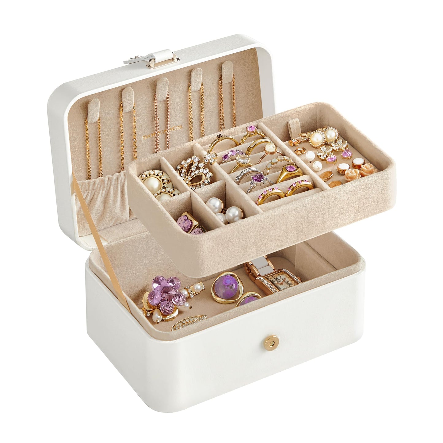 SONGMICS Jewelry Organizer Box, 2-Layer Travel Case for Earrings, Necklaces, Bracelets - Portable Jewelry Storage with Large Cap