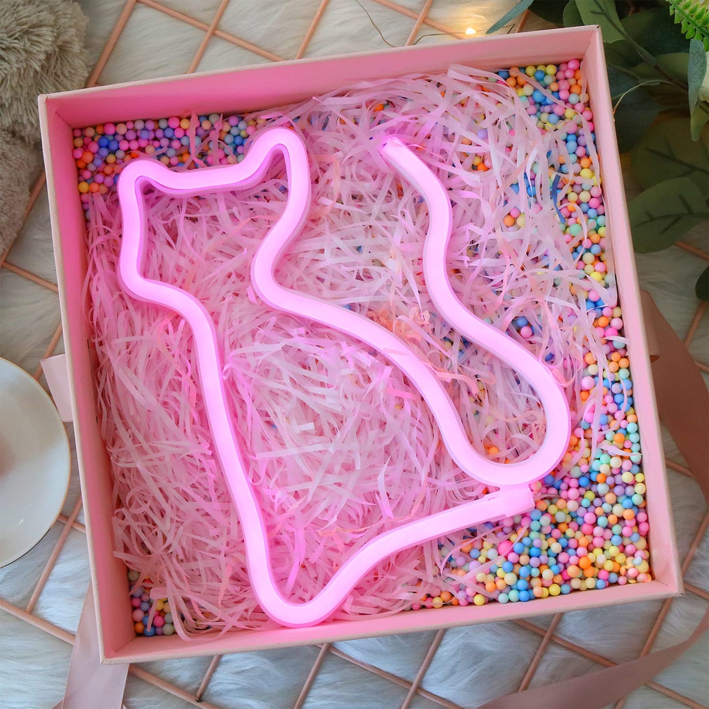 YAOZHOU LED Cat Neon Sign Light, Pink, Battery/USB Operated, Wall Decor for Cat Lovers, Kids, and mature-themeds
