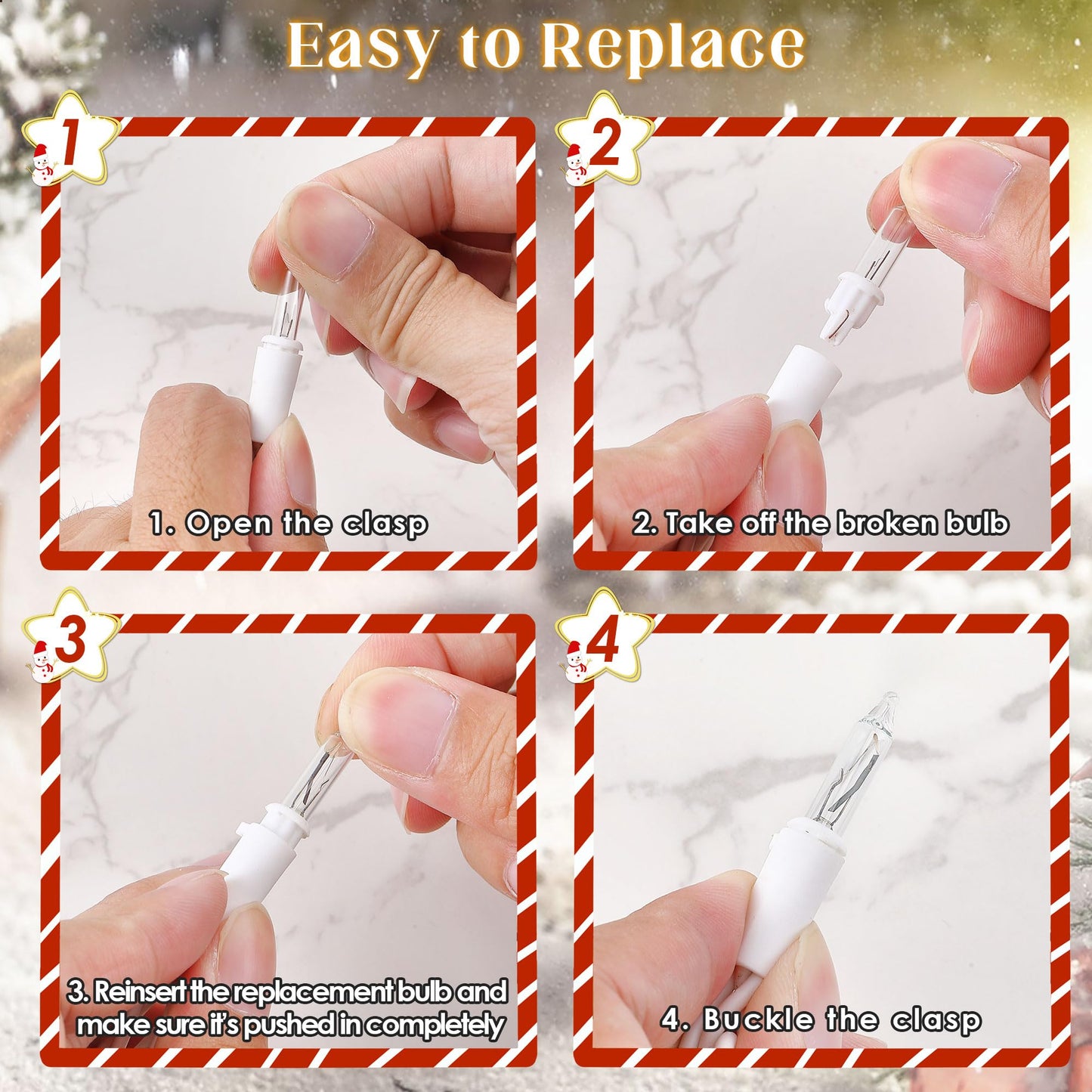 Electricwise 50 Pcs Twinkle Christmas Tree Light Replacement Bulbs  2.5 Volt Incandescent Christmas Tree String Bulbs With Base For Indoor Outdoor Xmas Decor (White Light White Base)