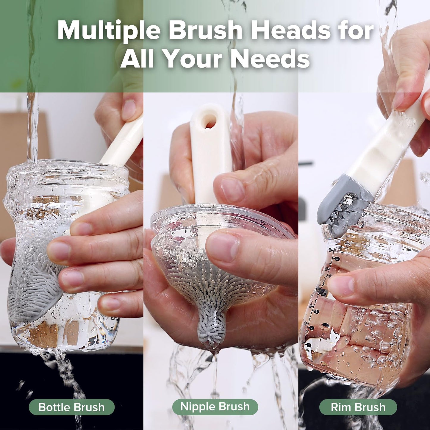 haakaa Travel Bottle Brush Set – 7-in-1 Baby Bottle Cleaner Kit with Bottle Brush, 360° Brush, Straw Brush, U-Shaped Brush, Spray Bottle&Drying Rack for Home and Travel
