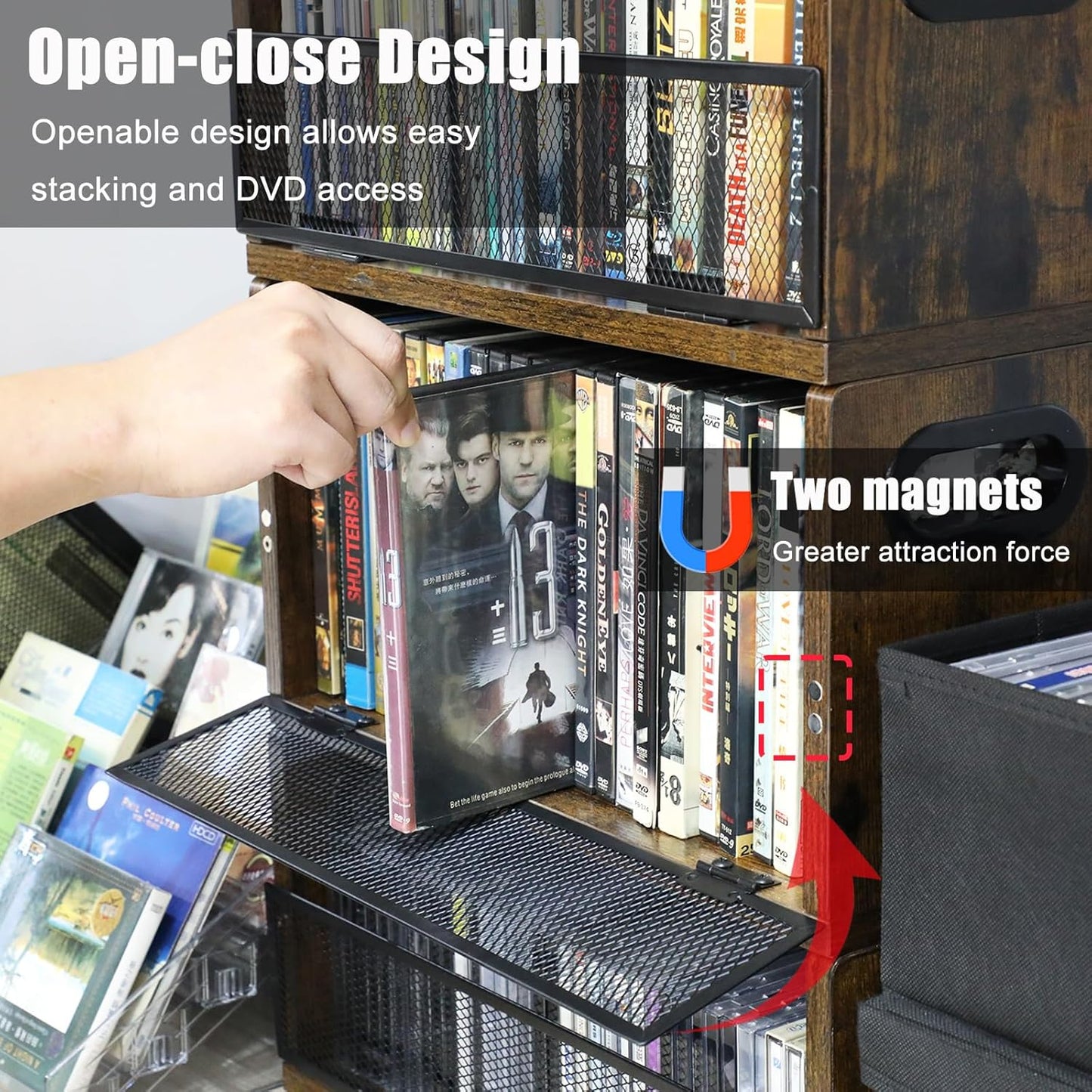 DVD Storage Shelve Blu ray Holder, DVD Rack Hold Up To 28 DVD Cases, Stackable DVD Tower also Used for CDs, Video Game Cases, Vhs Taps, Desktop organizer at Home Or Office
