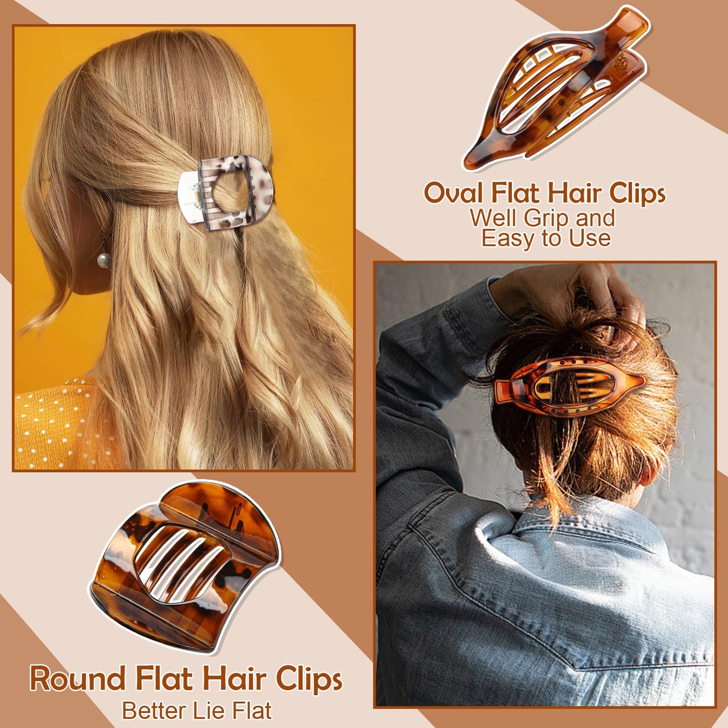 8 Pcs Flat Hair Clips for Women, 2 Styles French Flat Claw Clips for Women, Large Strong Hold Hair Claw Clips For Thick Thin Hai