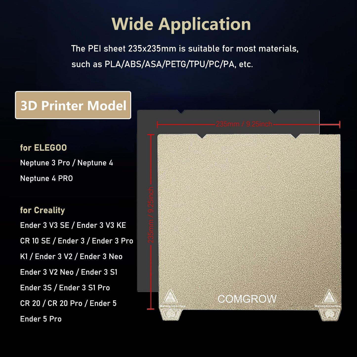 Ender 3 V3 KE PEI Spring Steel 235x235mm, Texture PEI Sheet Magnetic Flexible Heated Bed, Ender 3 V3 SE Build Plate for Creality K1C/K1/Ender 3 V3/Ender 3/Ender 3 Pro/Ender 3 V2/Ender 3 V2 Neo
