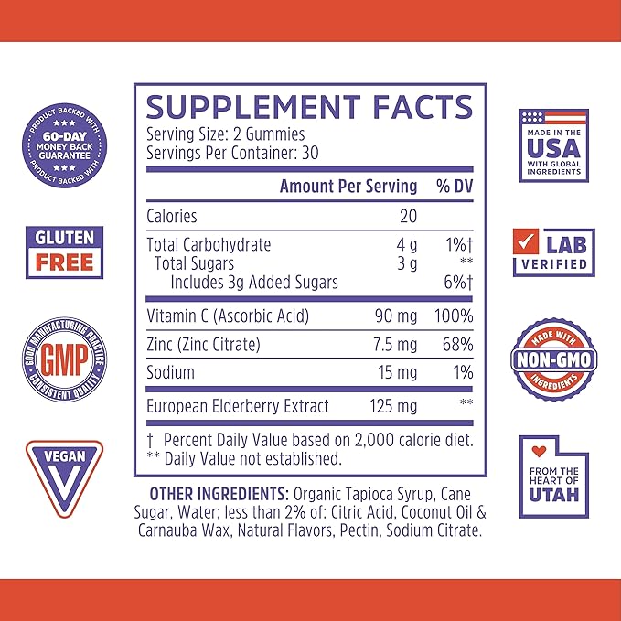 Zhou Nutrition Elder-Mune Sambucus Elderberry Gummies with Zinc and Vitamin C for Kids & Adults & Nature's Way Sambucus Elderberry Immune Gummies for Kids, Immune Support Gummies*