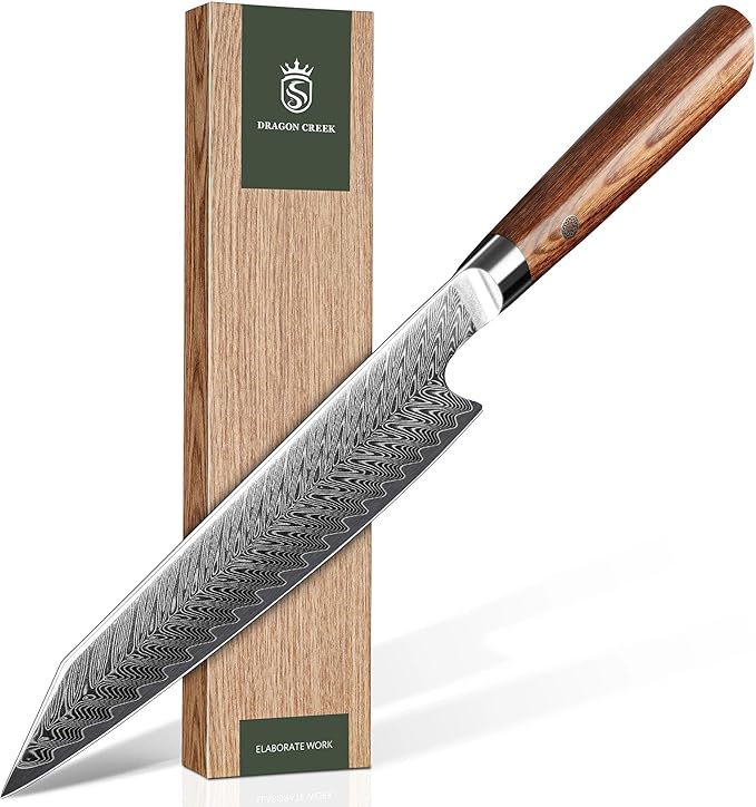 Dragon Creek Damascus Kiritsuke Knife - Japanese Kiritsuke Chef Knife for Meat Vegetable Cutting Birthday Christmas Thanksgiving Gift for Mom or Dad