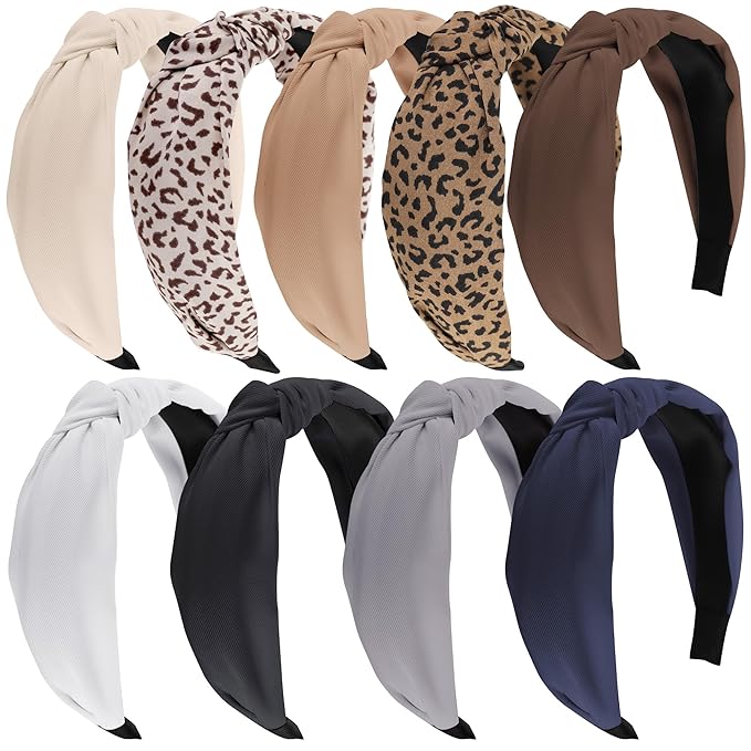 Funtopia Headbands for Women, 9pcs Fashion Knotted Headband Leopard Print Knot Hairband, Cute Wide Headbands for Women Gir...