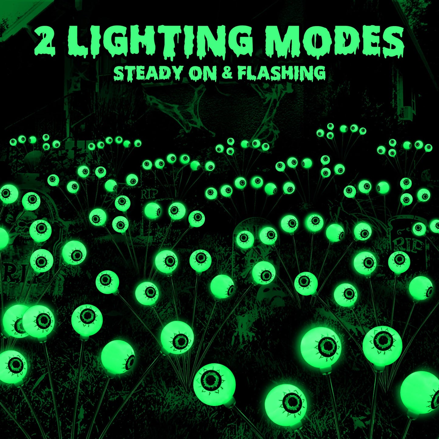 Brizlabs 8 Pack 48 Led Halloween Solar Lights  2 Modes Outdoor Halloween Eyeball Pathway Lights  Solar Spooky Light Waterproof  Green Swaying Firefly Lighting For Path Yard Garden Lawn