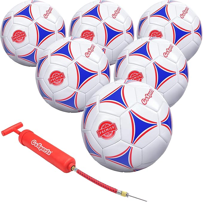 GoSports Premier Soccer Balls - Single or 6 Pack - Sizes 3, 4, 5, with Ball Pump