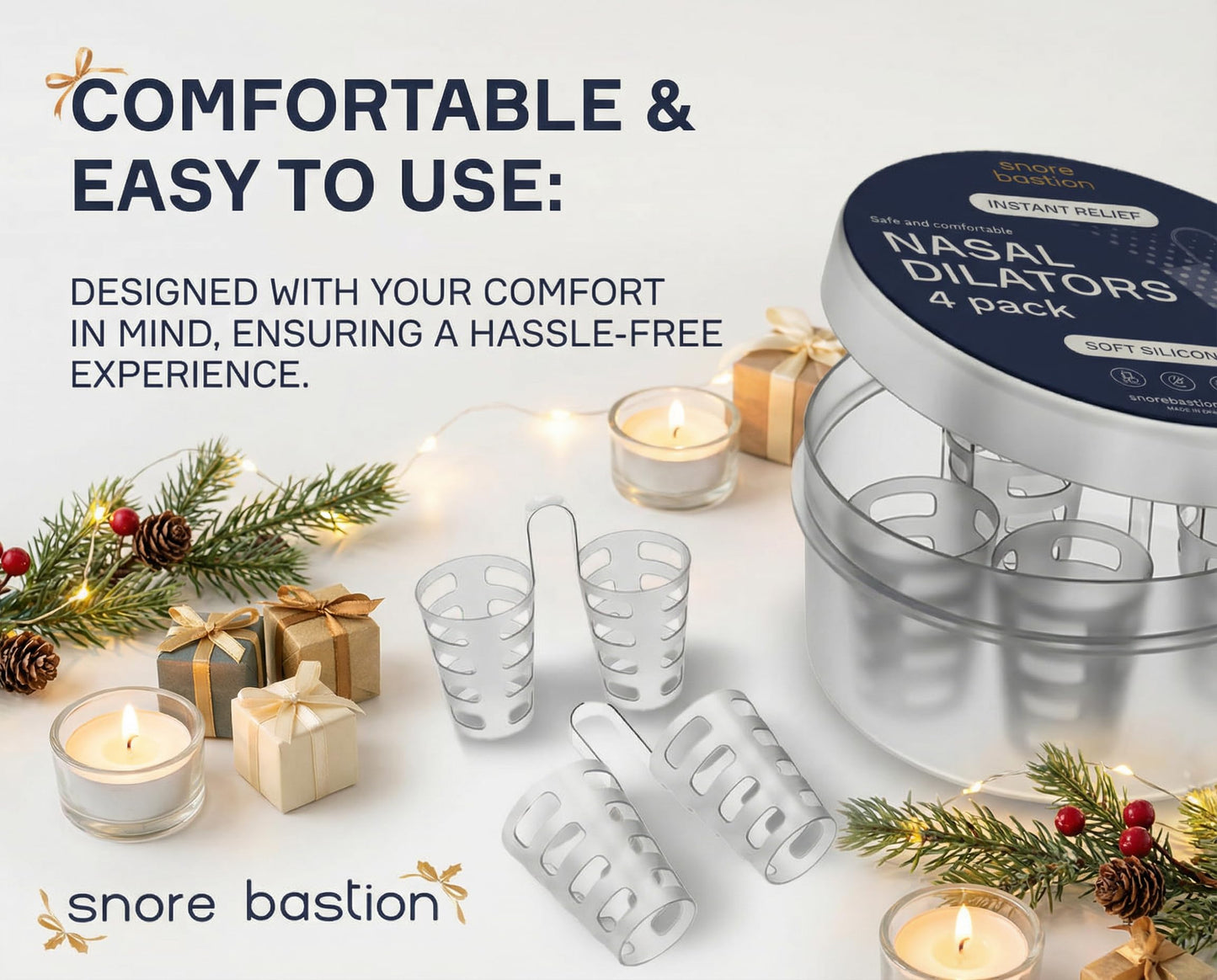 Snore Bastion Nasal Dilators for Sleeping - 4 Medium (M) Anti Snoring Nose Vents - Soft Silicone Snore Stopper - Snoring Solution - Nasal Cones to Stop Snoring