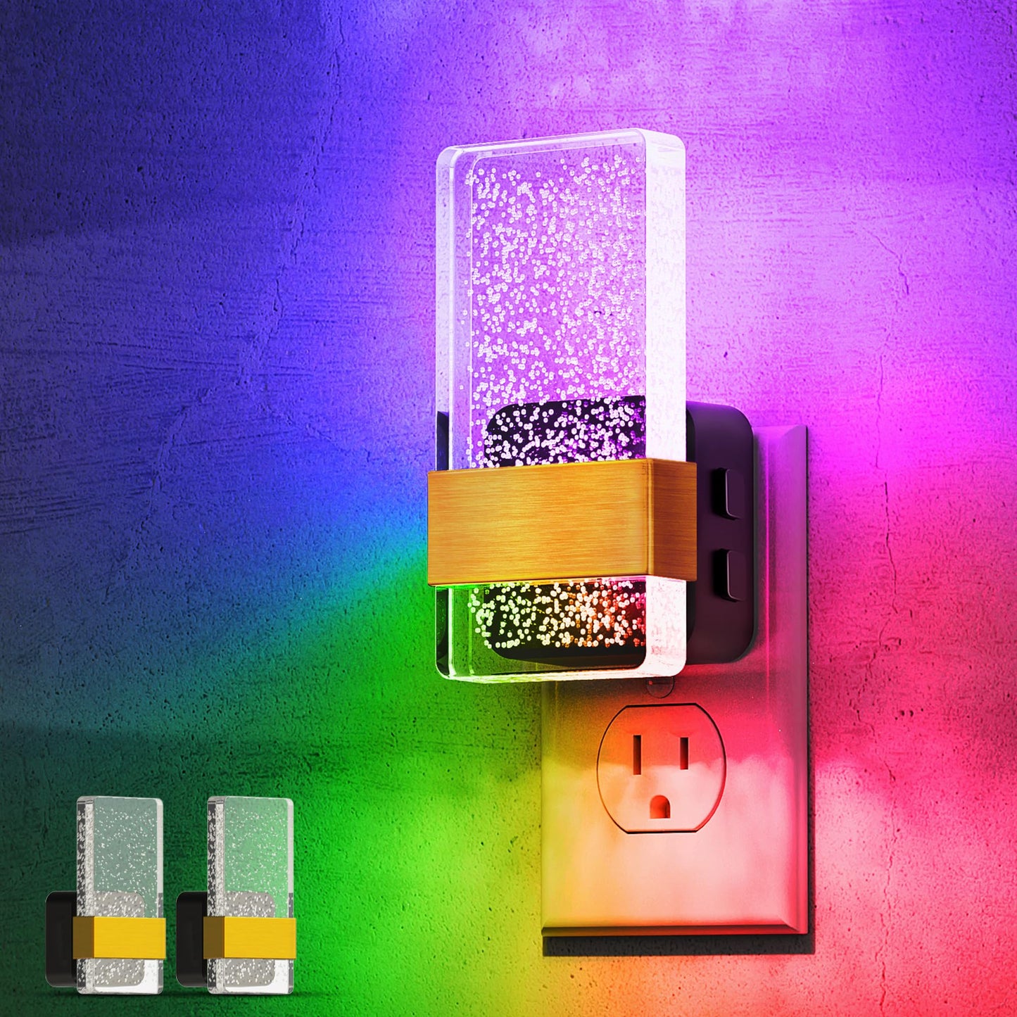 L Lohas Led Night Lights Plug Into Wall [2 Pack]  Color Changing Night Light With Dusk To Dawn Sensor  Rgb 180?Rotating Night Light  0-100Lm Dimmable Nightlight For Kids  Bathroom  Hallway Gift