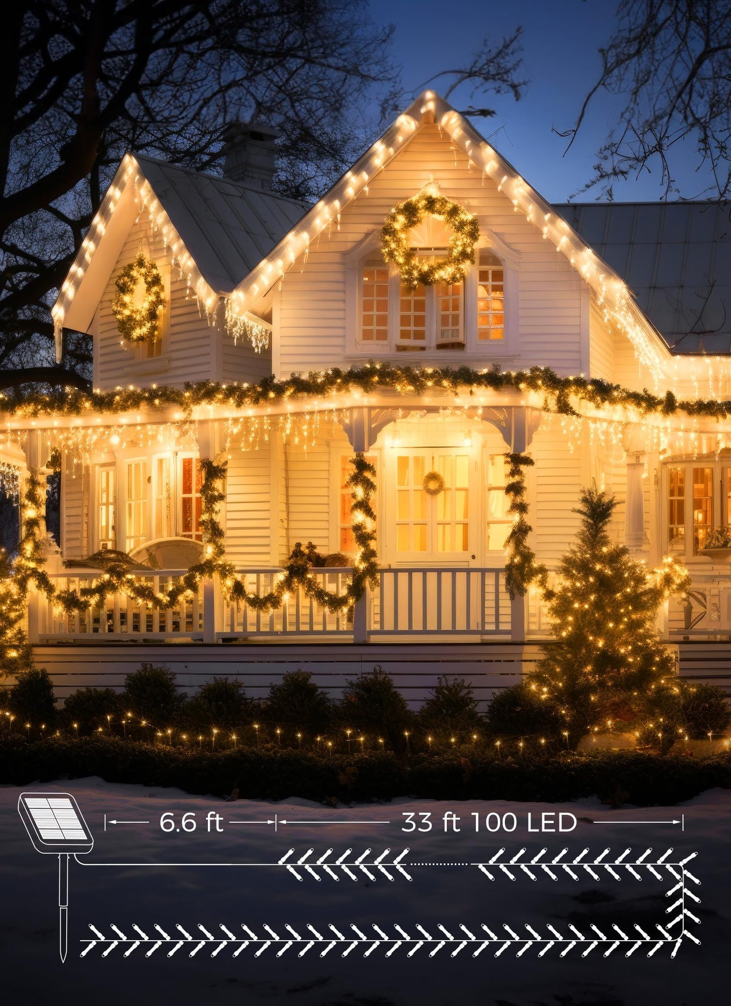 Solar String Lights Outdoor  39Ft 100Led Solar Powered Lights Ip65 Waterproof With 8 Lighting Modes For Party Garden Yard Home Holiday Tree Decoration Lighting  Warm White