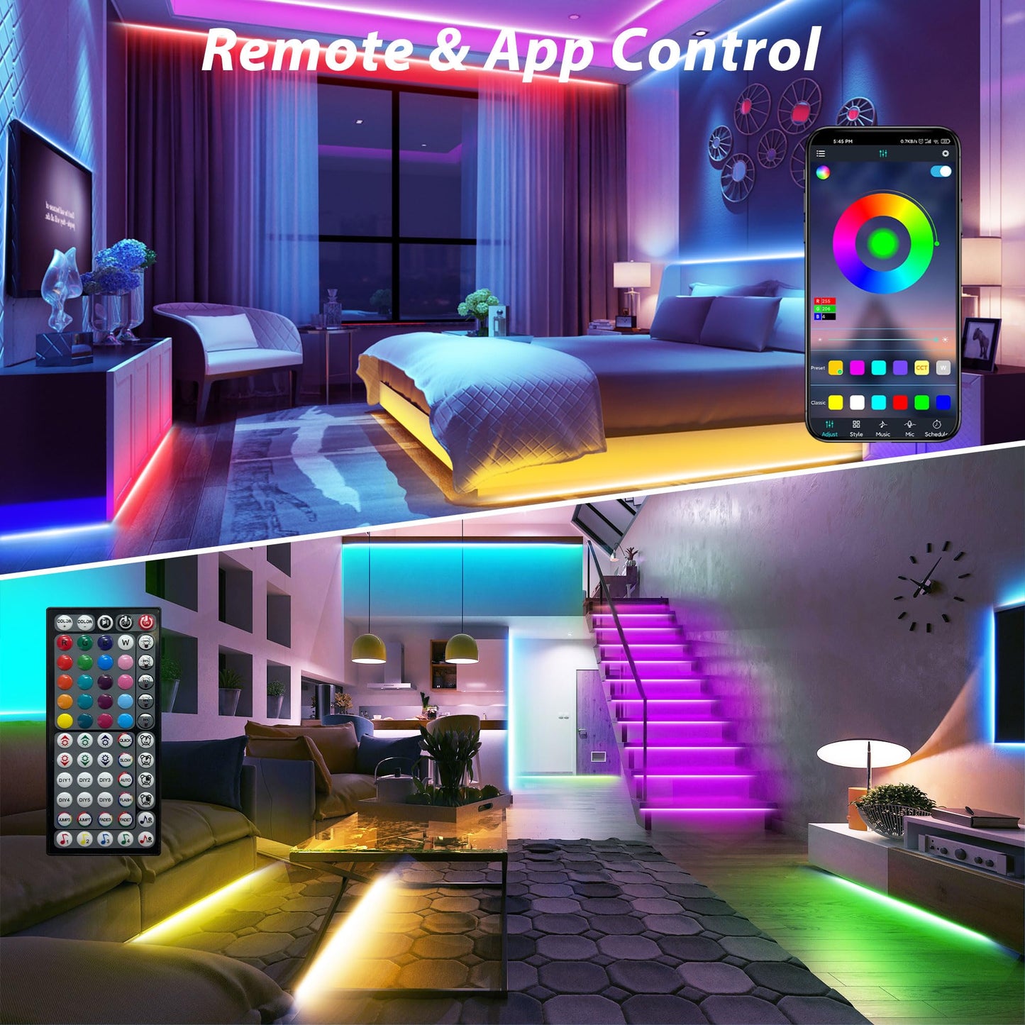 Ledagic RGB LED Strip Lights, 100ft (2 Rolls), 720 LEDs, Music Sync, Remote & App Control, White, Model Led-rgb09-1