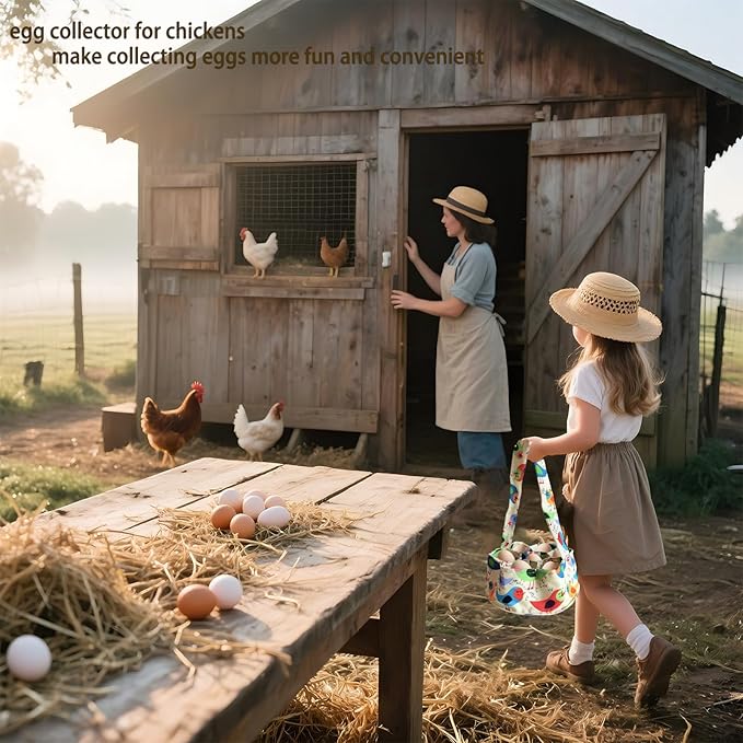 Large Egg Collecting Basket - UKJENT Chicken Egg Gathering Basket Machine Washable, Hold Different Size Eggs Collection Carrier Bag, Fresh Eggs Collector for Chicken Duck Goose, Farm & Home Use