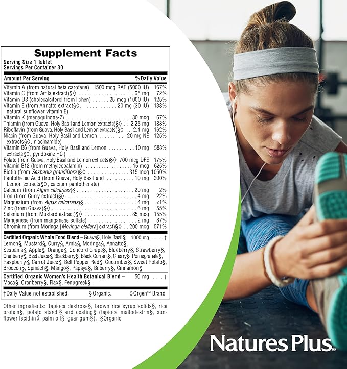 Natures Plus Source of Life Garden Certified Organic Women’s Once Daily Multivitamin - 30 Vegan Tablets - Pure, Natural Whole Food Ingredients - Energy Boost - Vegetarian, Gluten-Free - 30 Servings