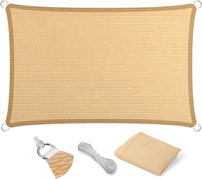 Eden's Decor Straight Flat-Edged Sun Shade Sail Rectangular 17' x 18' Beige UV-Blocking Outdoor Canopy Fabric Cloth Awning for Pergola Patio Garden Backyard Custom Size