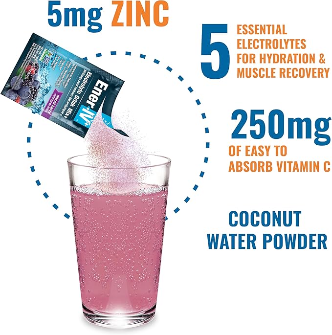 Ener-IV Electrolyte Drink Mix - Electrolytes Powder Packets, Hydration Powder Drink, Hydrate Liquid Mix, Low Sugar Rehydration for Women & Men - Mixed Berry, 24 Count