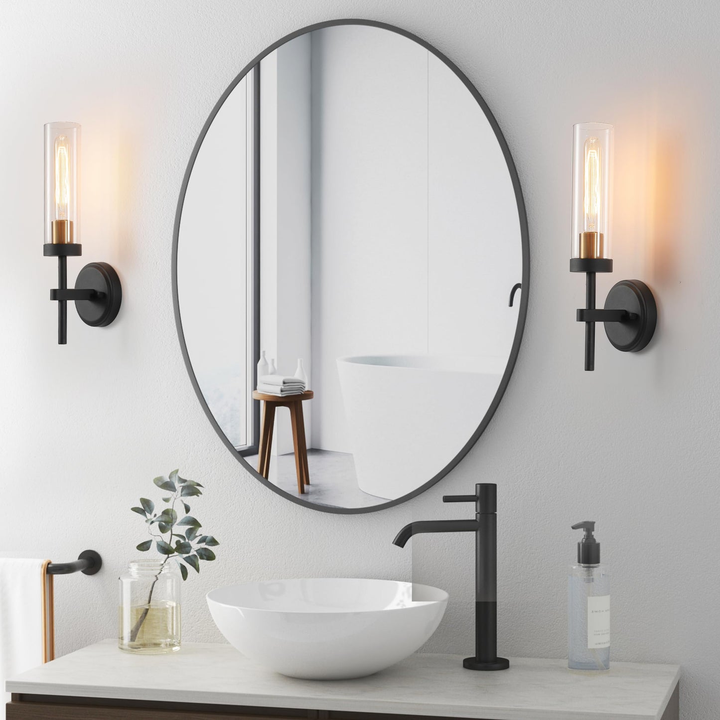 Wall Sconces Set Of Two Black Gold Bathroom Sconces Wall Lighting With Clear Glass  Modern Sconces Wall Decor Set Of 2 Wall Light Fixtures For Bathroom Mirror Living Room Hallway Bedroom Wall Lamp