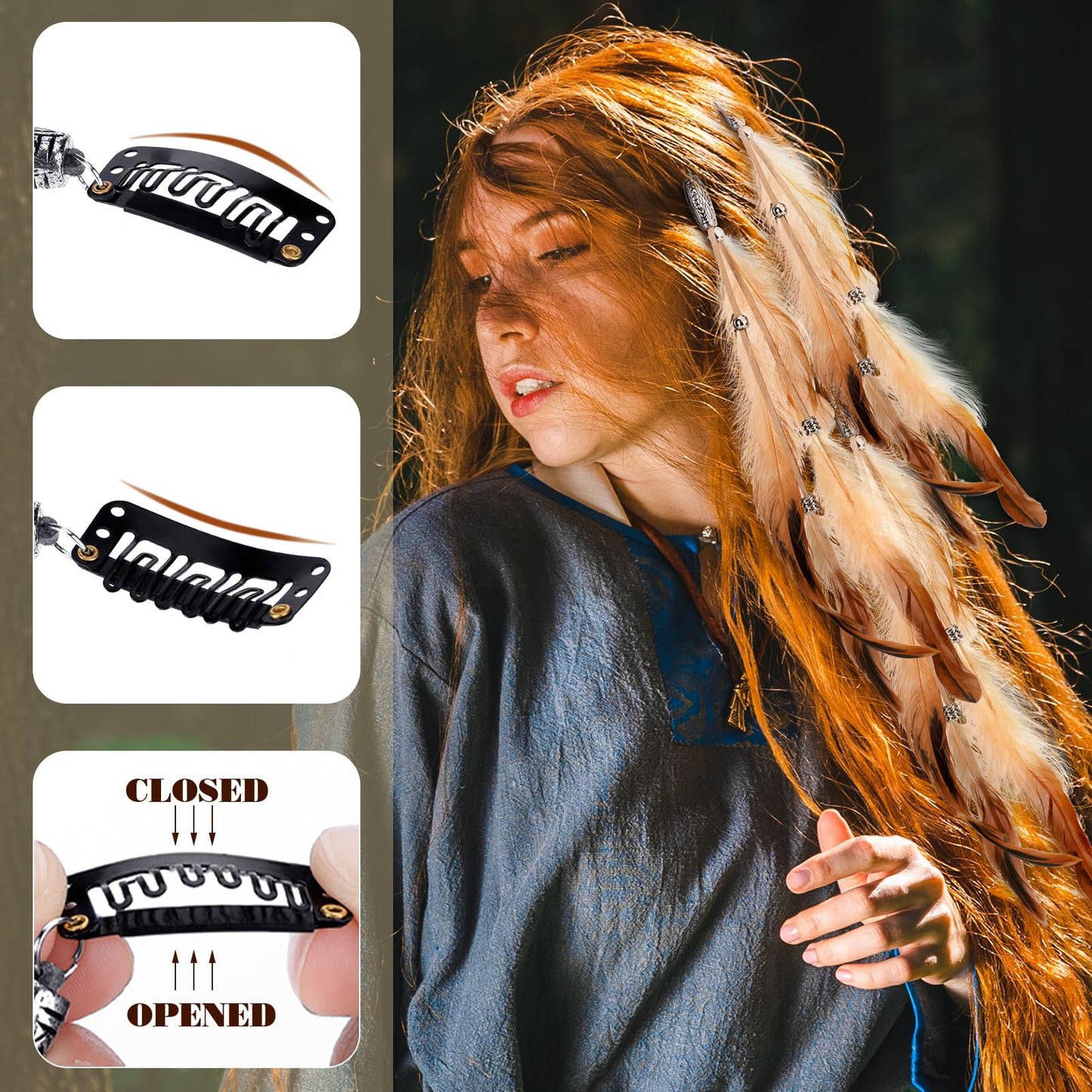 Geyoga 12 Pcs Clip in Hair Feathers Extensions for Women Colored Boho Feather Hair Clips Halloween Cosplay Costume Carnival Part