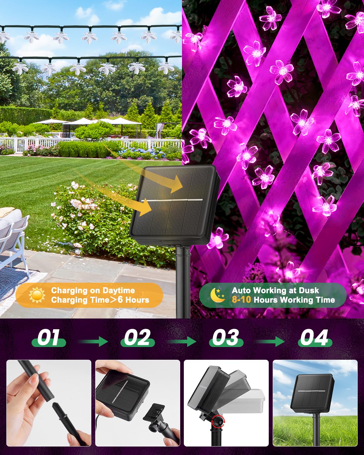 Brightown Solar String Lights, 120 LED Fairy Lights, 52FT, 2 Pack, Waterproof for Garden, Yard, Patio, Pink