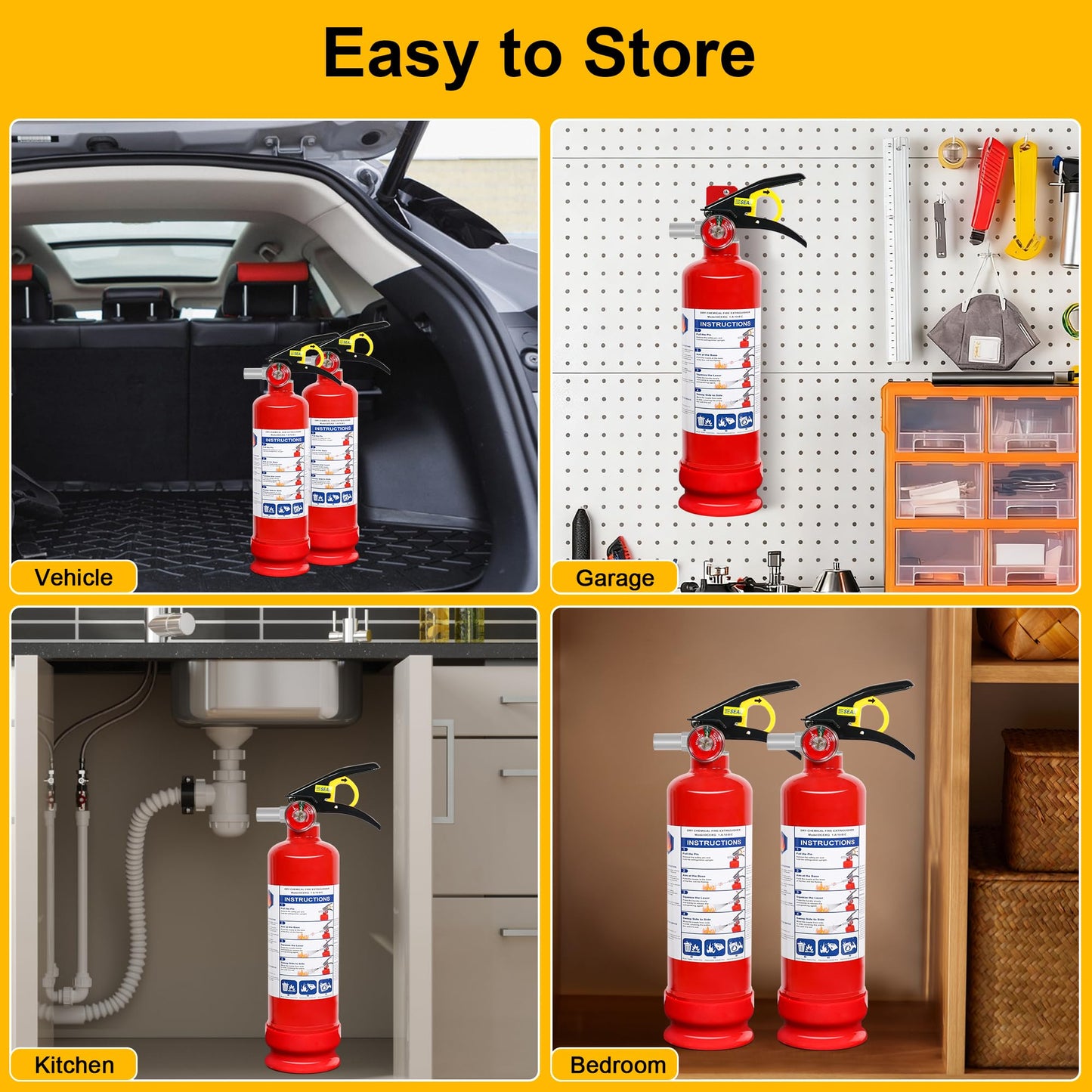 1 Pack ABC Dry Chemical Fire Extinguisher, 2.5 lb 1A:10B:C Rating for Home, Vehicle, Boat, Quick Release Handle, Compact & Portable Dry Powder Extinguishers