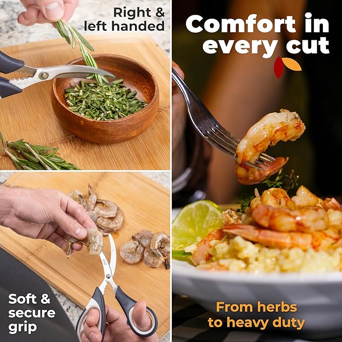 Gidli Chef Knife and Kitchen Shears Set – Ultra Sharp 8” Chef Knife with Knife Sharpener + Heavy Duty Kitchen Scissors & Seafood Scissors – Premium Stainless Steel Cooking Set – Gift Ready