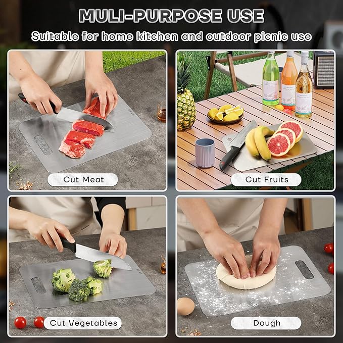 Katuchef Titanium Cutting Boards for Kitchen 100% Pure Ti Katu chef Titanium Cutting Board set Double Sided Non Toxic Titanware Chopping Board,Durable Dishwasher Safe Cutting Boards(3PC-S+L+XL)