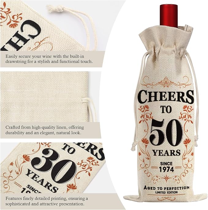 SpringWhisper 50th Birthday Gifts for Women Men Back in 1974 Birthday Gift 50 Years Old Gift Birthday Decoration Wine Bag Gift for Her Him Wine Gift Bag 50th Turning 50
