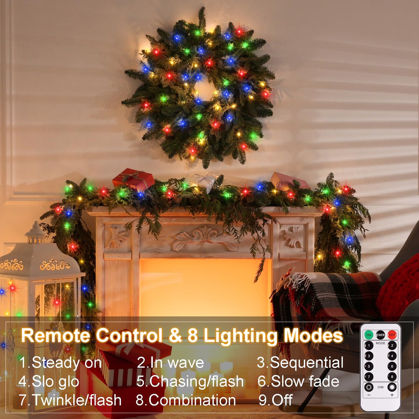 ZAIYW Fairy Lights 4 Pack, 16.5Ft 50LED Multicolor Battery Operated with Remote Control, Timer, 8 Modes, Green Wire
