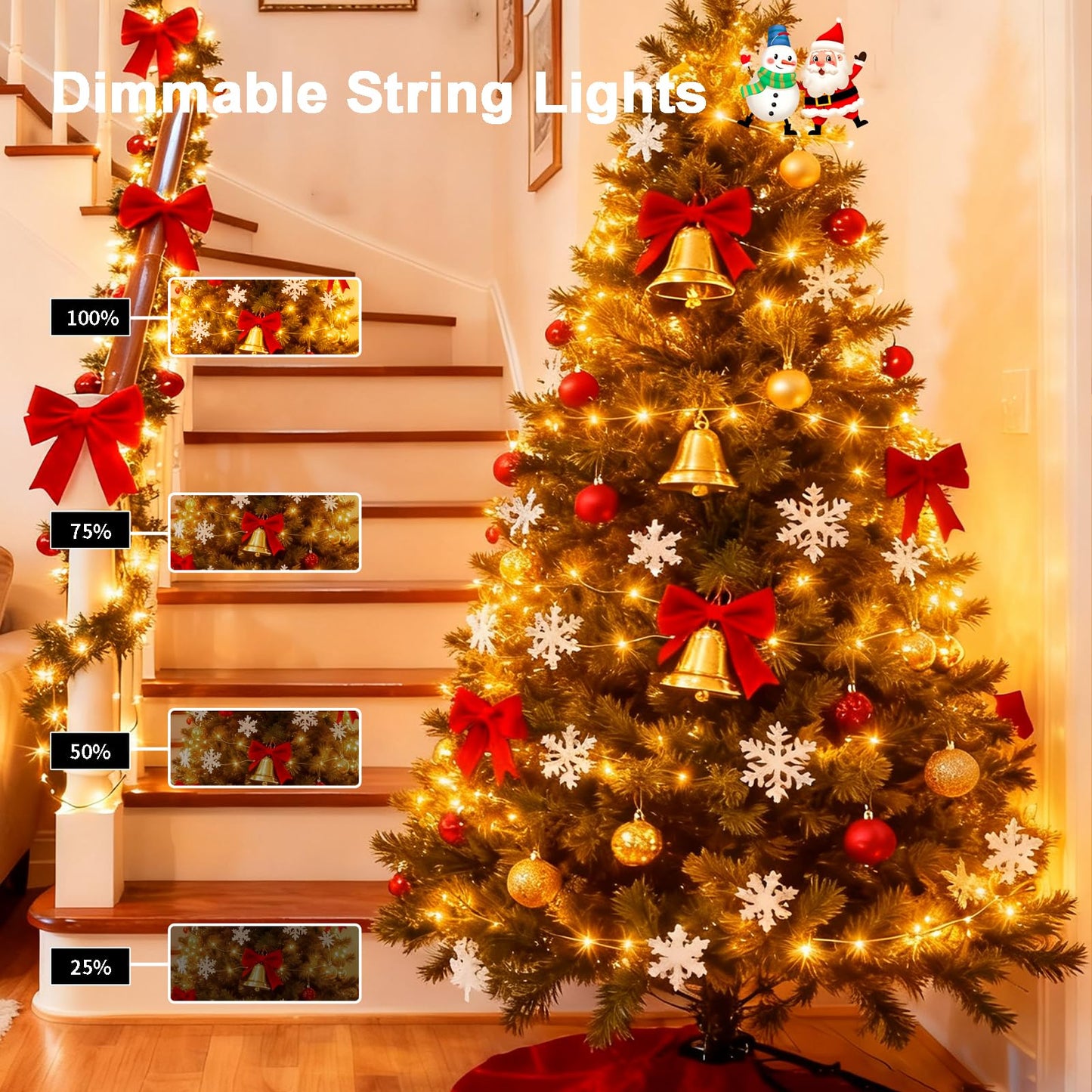 Echosari String Lights 33Ft 100 Led Warm White Fairy Lights With Remote, Dimmable Timer, 8 Modes For Outdoor Wedding Party Garden Decor