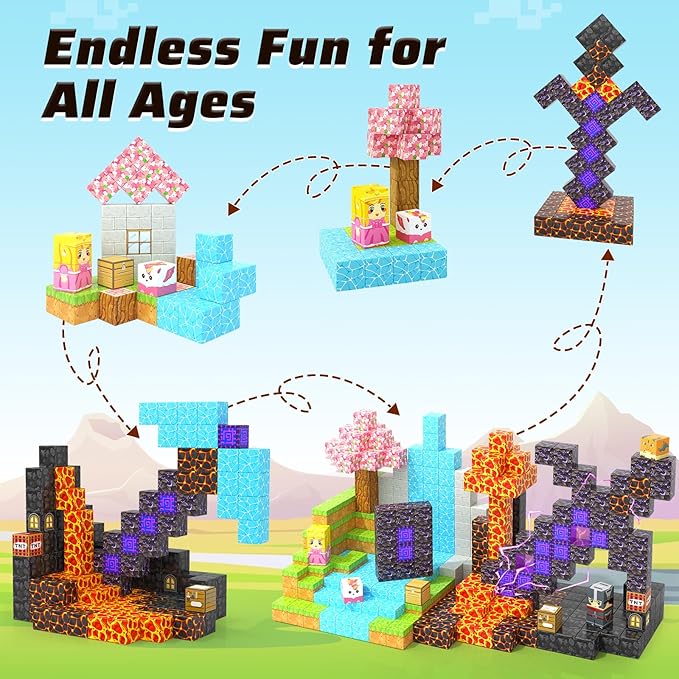 Coodoo 110PCS Magnetic Blocks - Build Mine Magnet World Magic Sword Portal Set, Magnet Kids Toys for Boys & Girls Age 3-5 4-8 5-7, STEM Magnetic Tiles Building Games Sensory Outdoor Toddler Toys