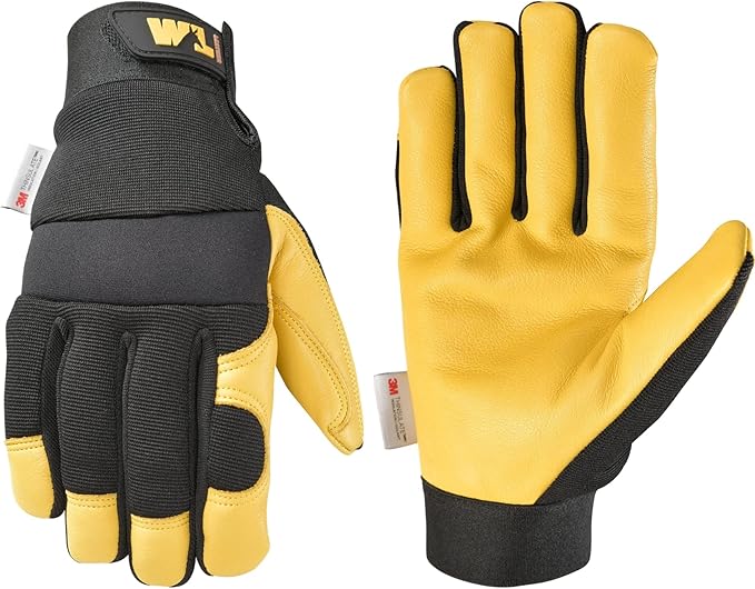 Wells Lamont Men's Grain Cowhide Leather Hybrid Thinsulate Winter Gloves, Black, XX-Large (3233XX)
