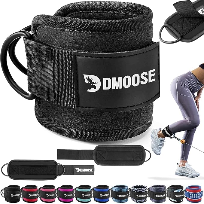DMoose Fitness Ankle Strap for Cable Machine - One Size Fit with Premium Padding Cuffs, Ankle Bands for Working Out, Booty...