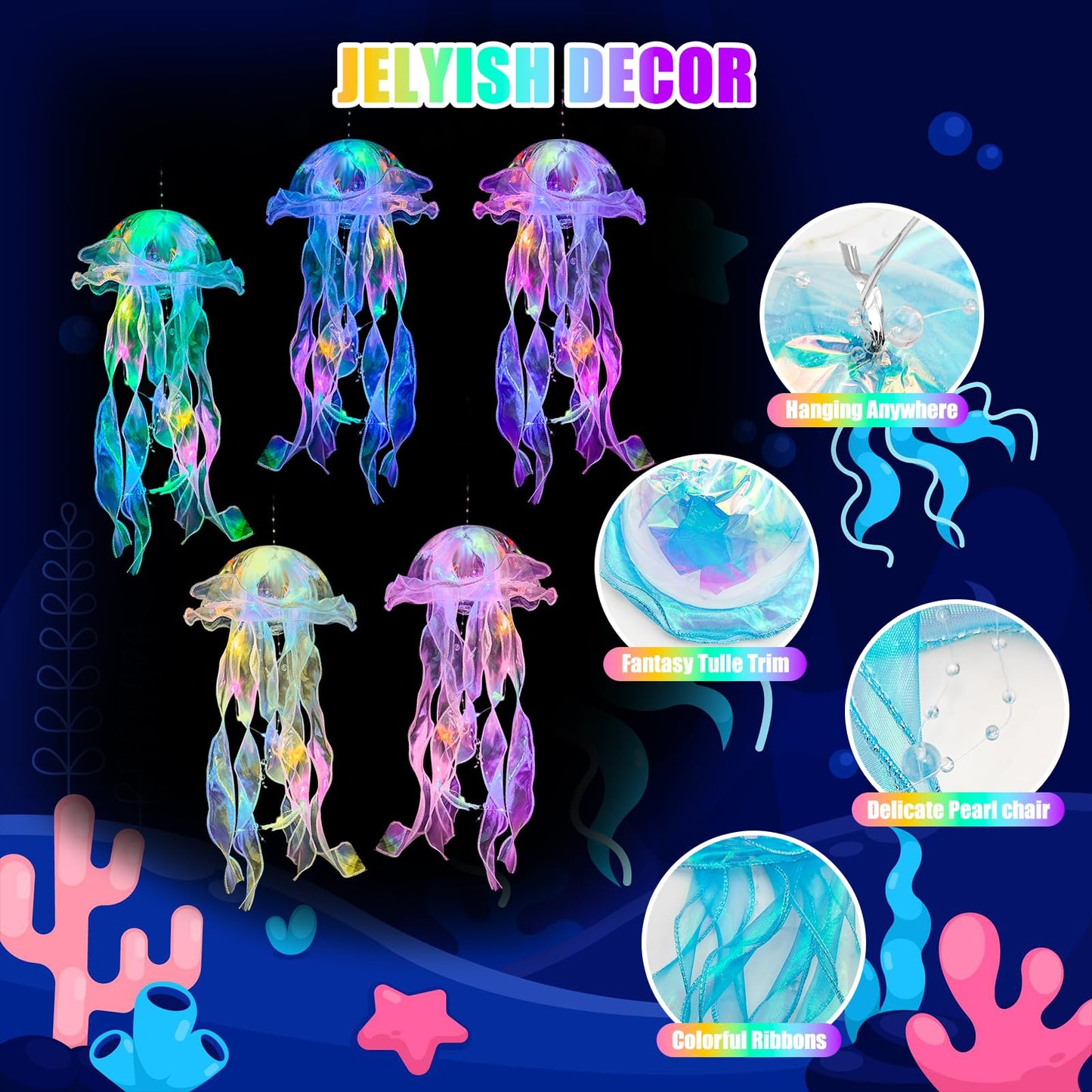 Jellyfish Decorations -10 Pcs Jellyfish Lanterns, Hanging Jelly Fish Decorations, for Mermaid Theme Party Under The Sea Party Decorations & Ocean Themed Party Decorations Supplies Birthday Gifts