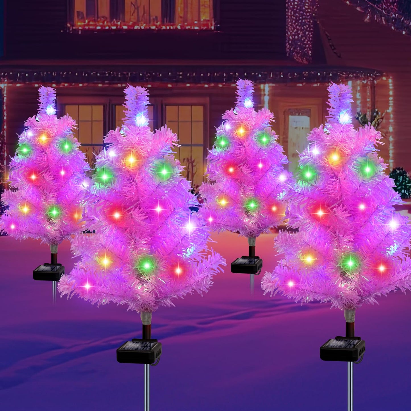 4 Pack Pink Solar Christmas Tree Garden Stake Light Waterproof Outdoor Christmas Decorations 2 Modes Solar Christmas Lights For Yard Front Porch Pathway Gave Garden Decor