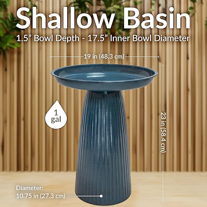 Sunnydaze Gleeful Garden Metal Bird Bath for Outdoors - Large Decorative Iron Birdbath - 23-Inch - Blue Glaze
