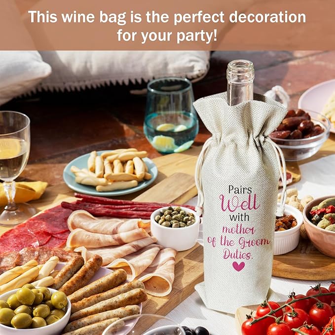 Mother of Groom Wine Gift Bag, Mother of Groom Gifts for Groom's Mother Mother-in-law, 1pcs Reusable Burlap Drawstring Wine Gift Bag for Wine Bottles, Wedding Engagement Holiday Party Favor -15